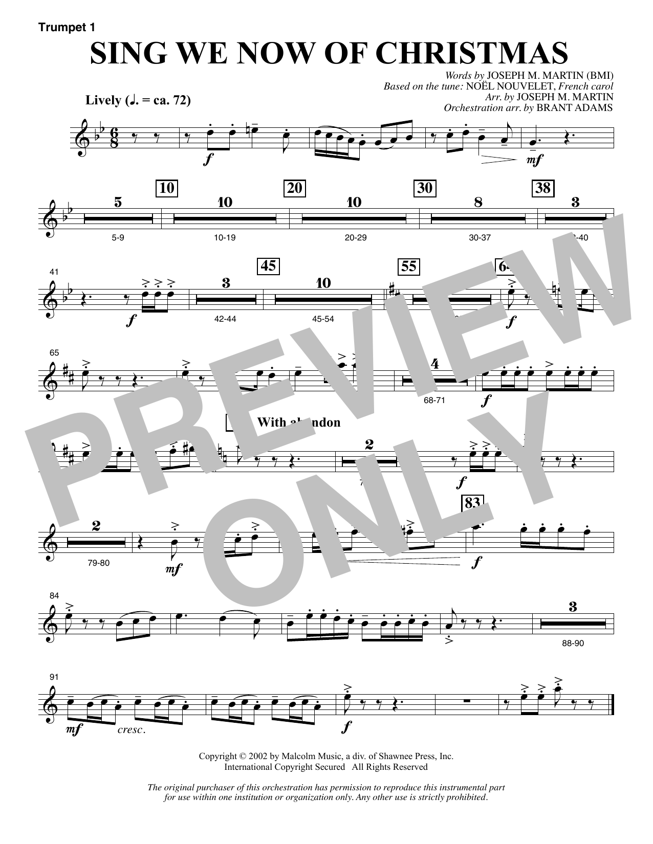 Joseph M. Martin Sing We Now Of Christmas (from Morning Star) - Bb Trumpet 1 sheet music notes and chords arranged for Choir Instrumental Pak