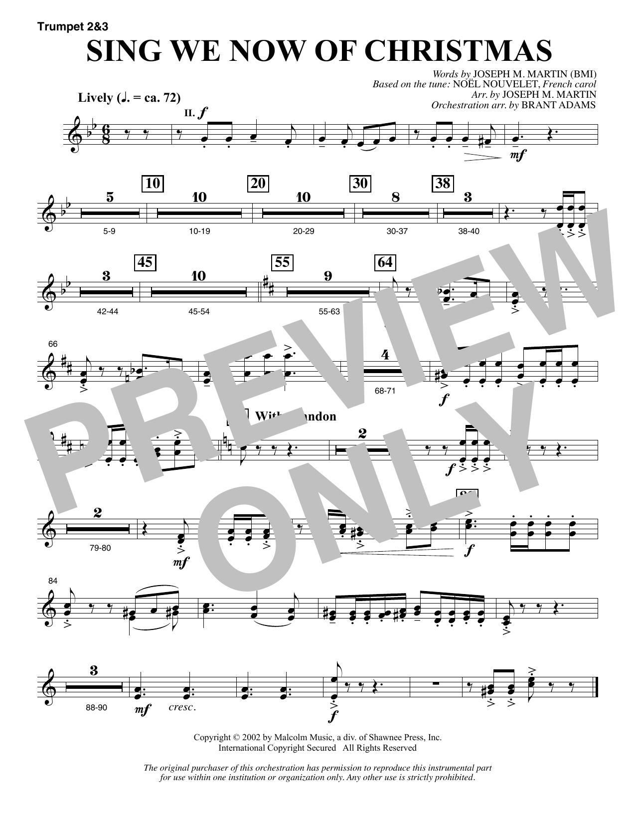 Joseph M. Martin Sing We Now Of Christmas (from Morning Star) - Bb Trumpet 2,3 sheet music notes and chords arranged for Choir Instrumental Pak