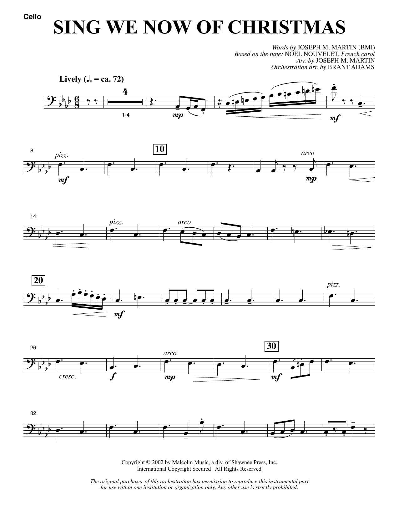 Joseph M. Martin Sing We Now Of Christmas (from Morning Star) - Cello sheet music notes and chords arranged for Choir Instrumental Pak