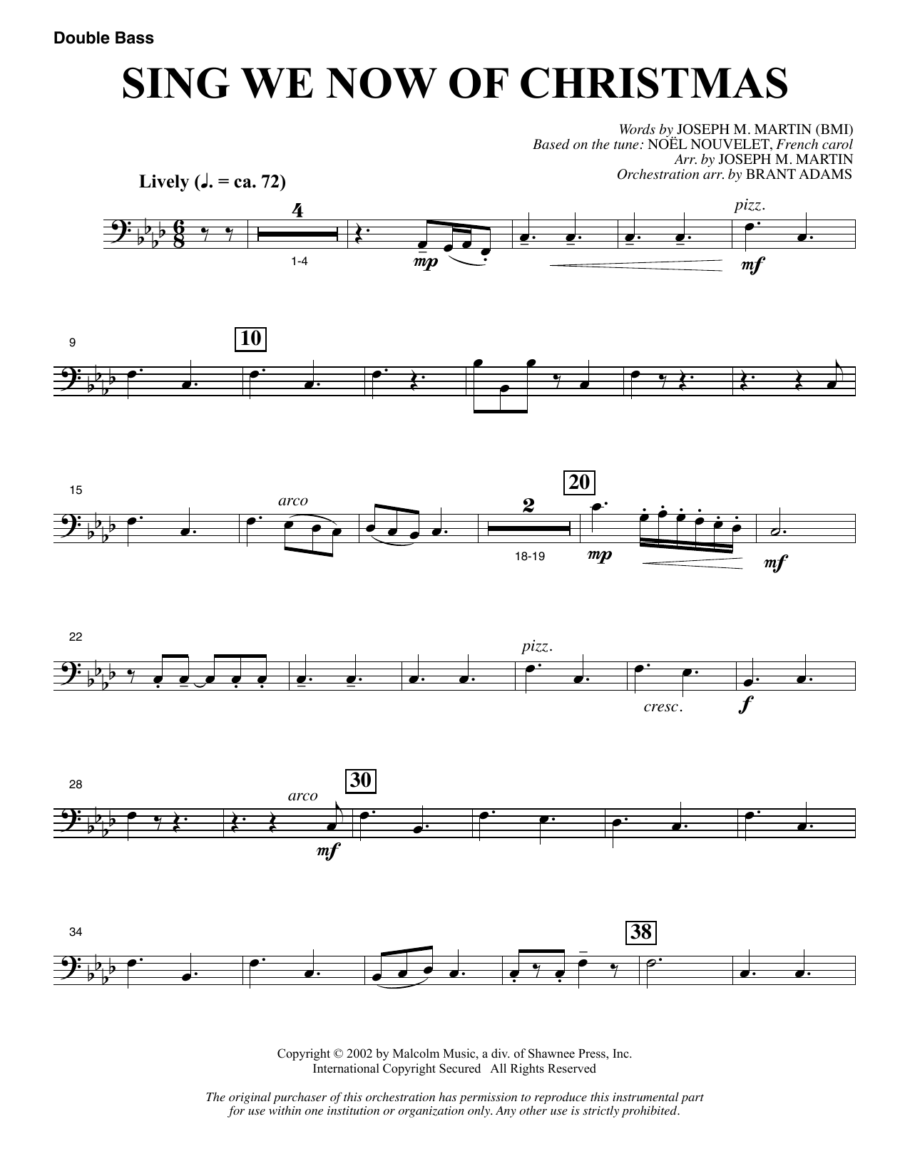 Joseph M. Martin Sing We Now Of Christmas (from Morning Star) - Double Bass sheet music notes and chords arranged for Choir Instrumental Pak
