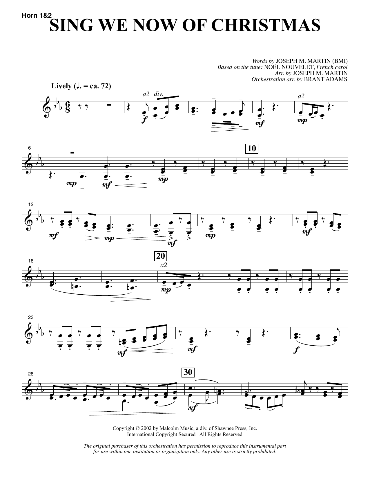 Joseph M. Martin Sing We Now Of Christmas (from Morning Star) - F Horn 1 & 2 sheet music notes and chords arranged for Choir Instrumental Pak