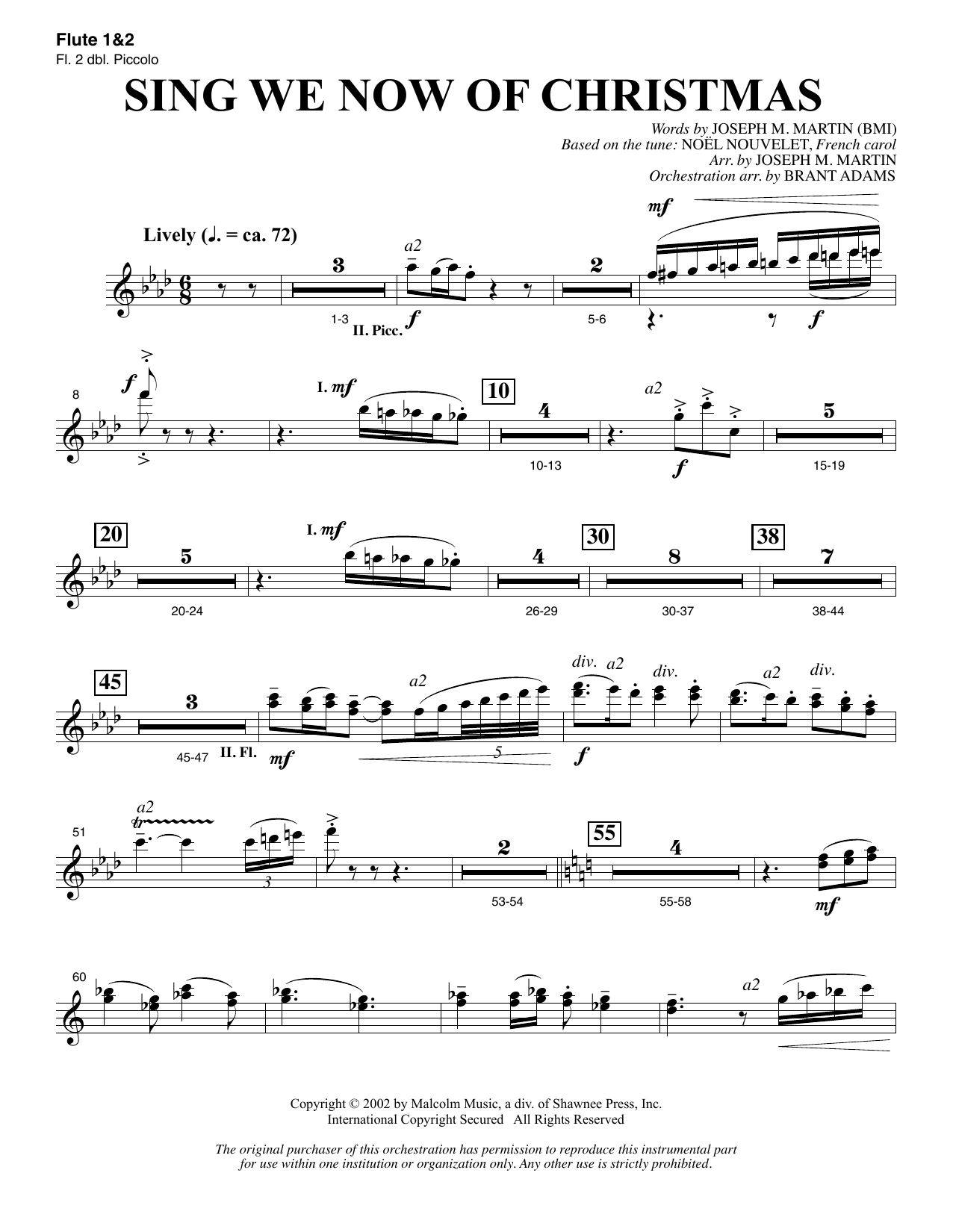 Joseph M. Martin Sing We Now Of Christmas (from Morning Star) - Flute 1 & 2 (Piccolo) sheet music notes and chords arranged for Choir Instrumental Pak
