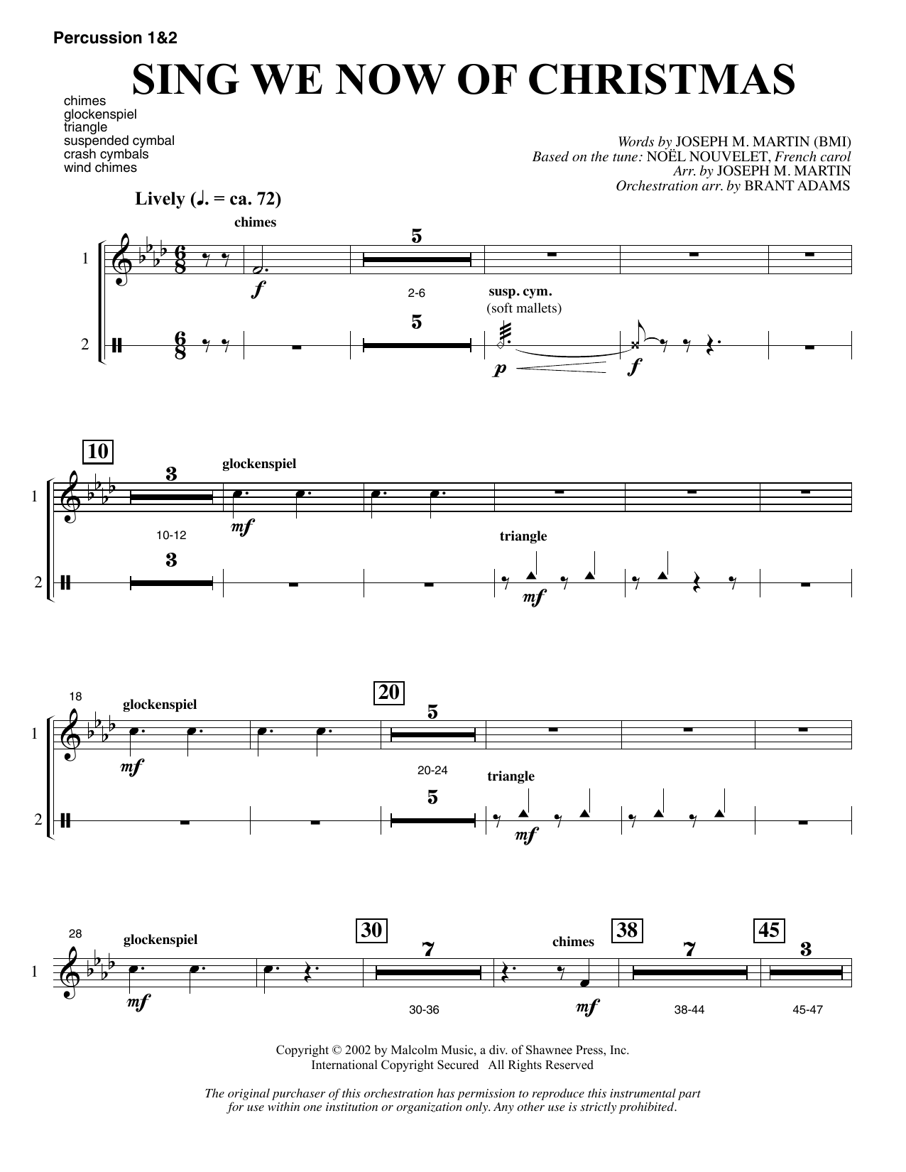 Joseph M. Martin Sing We Now Of Christmas (from Morning Star) - Percussion 1 & 2 sheet music notes and chords arranged for Choir Instrumental Pak