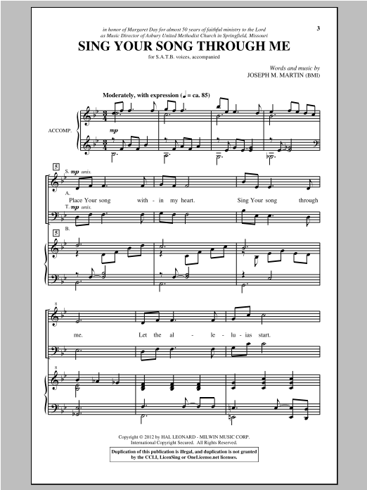 Joseph M. Martin Sing Your Song Through Me sheet music notes and chords arranged for SATB Choir
