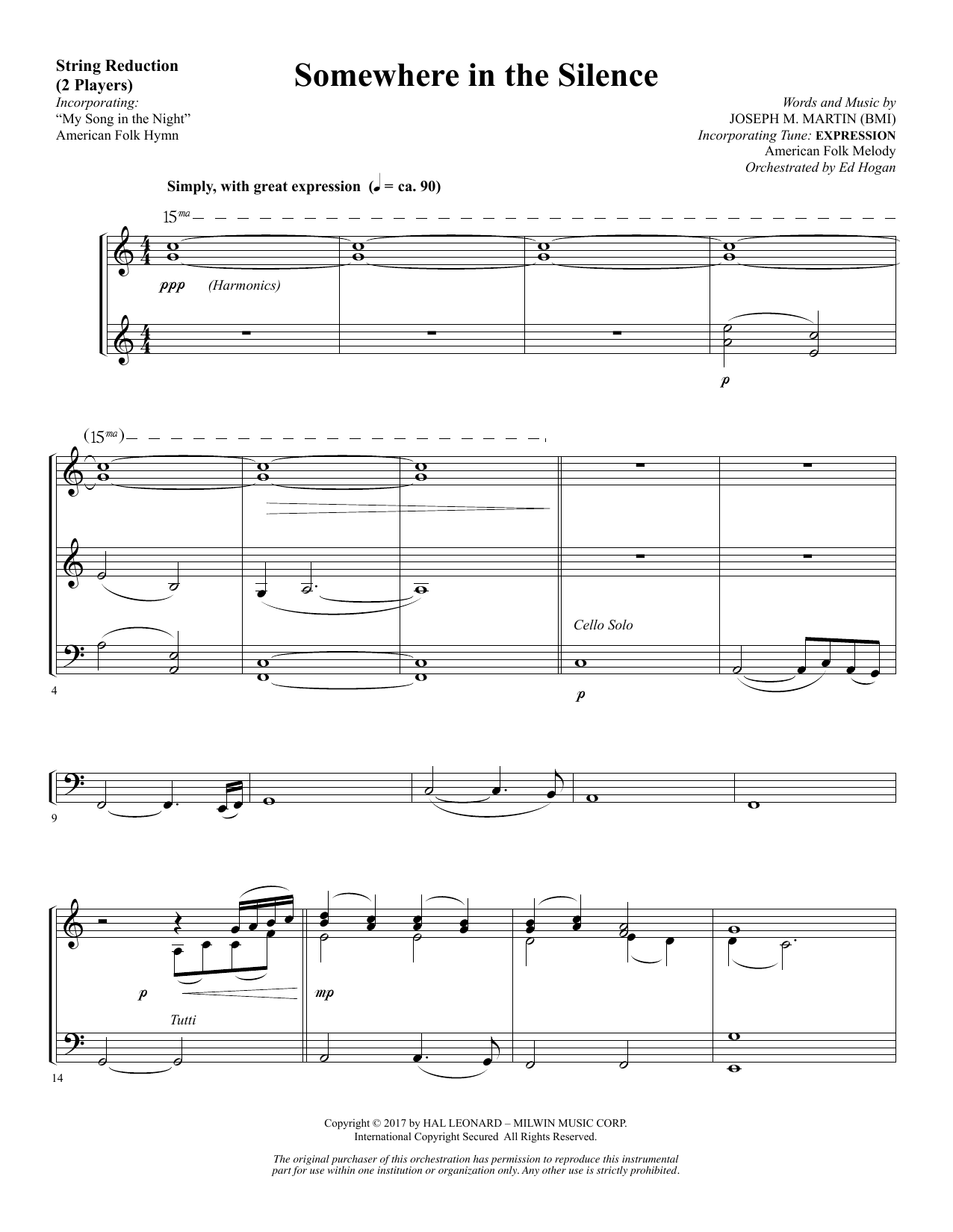 Joseph M. Martin Somewhere in the Silence - Keyboard String Reduction sheet music notes and chords arranged for Choir Instrumental Pak