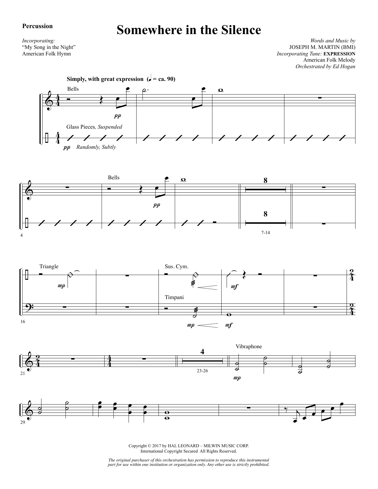 Joseph M. Martin Somewhere in the Silence - Percussion sheet music notes and chords arranged for Choir Instrumental Pak