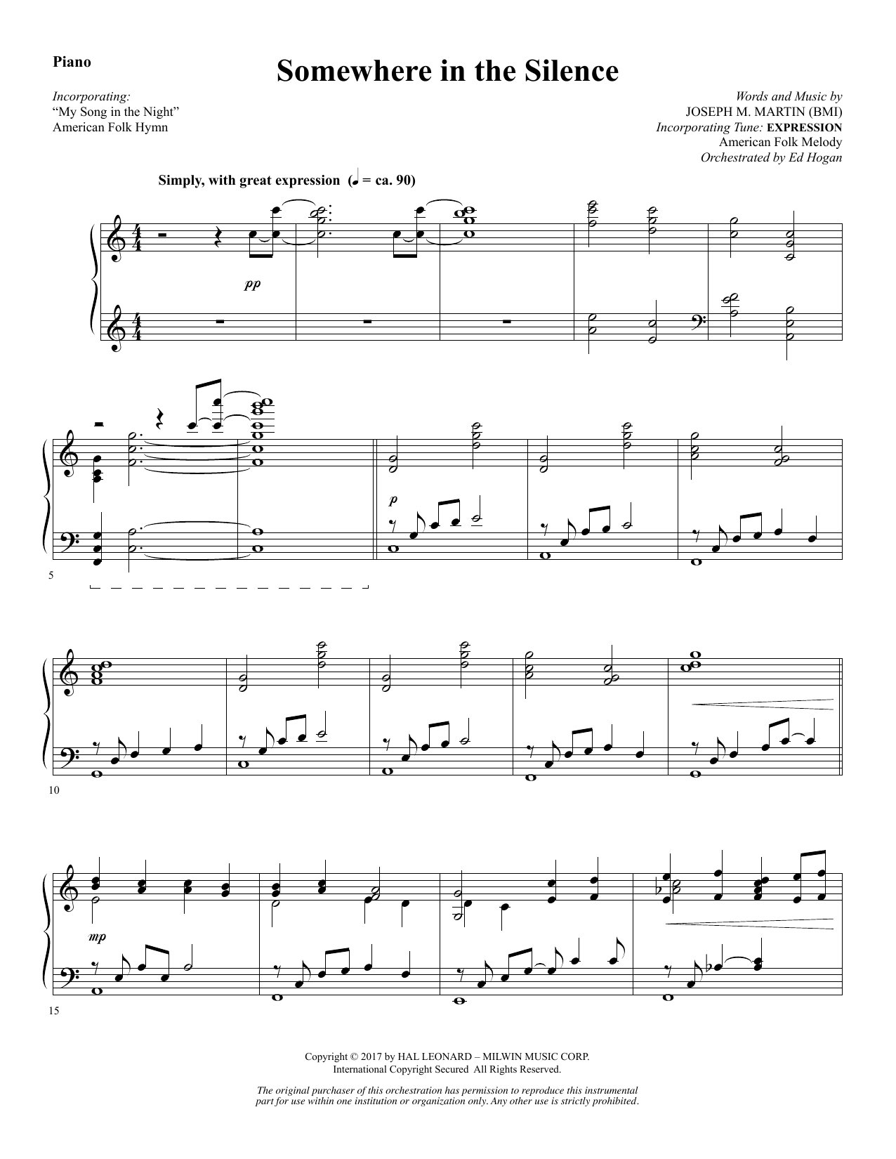 Joseph M. Martin Somewhere in the Silence - Piano sheet music notes and chords arranged for Choir Instrumental Pak