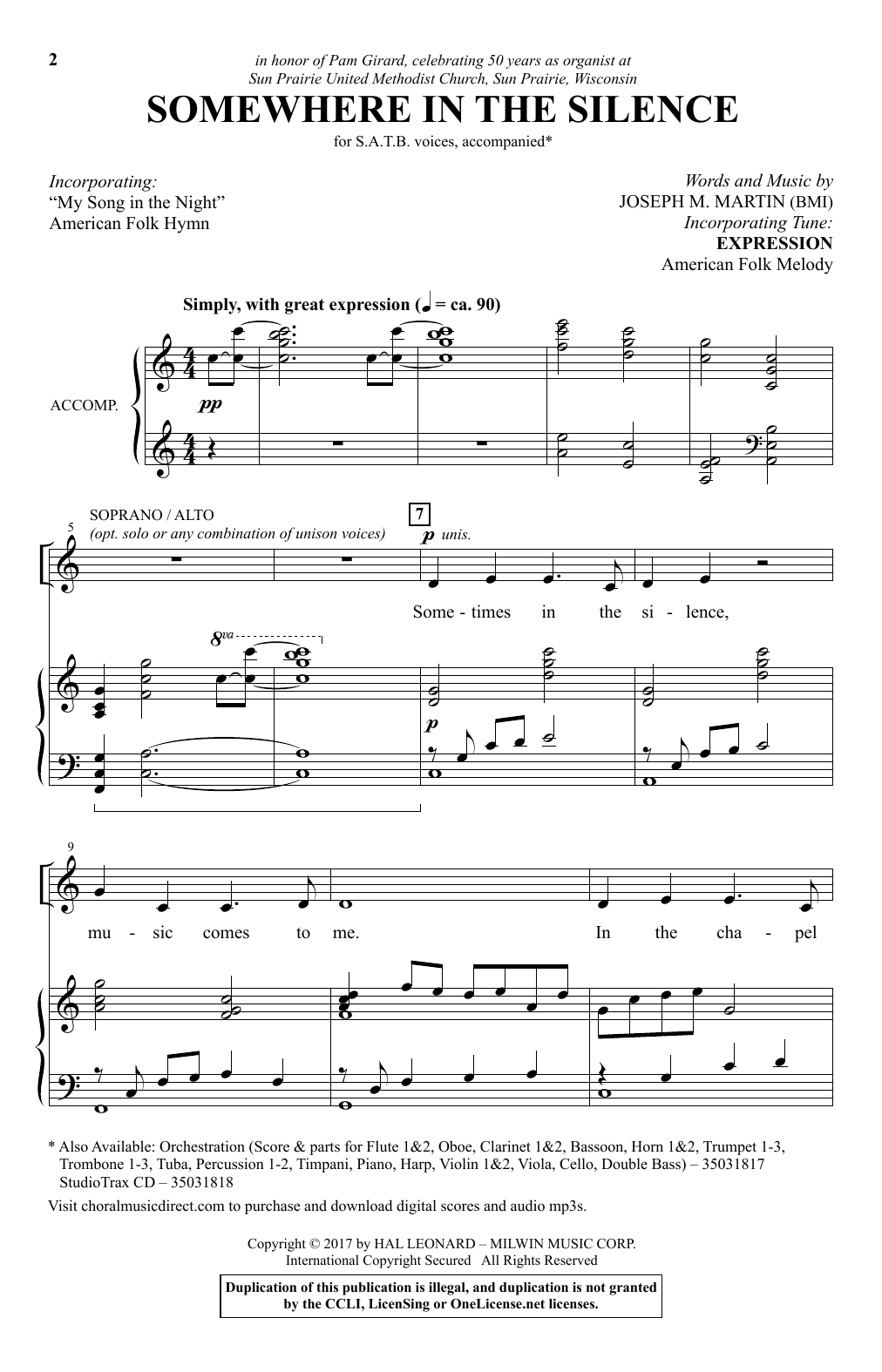 Joseph M. Martin Somewhere In The Silence sheet music notes and chords arranged for SATB Choir
