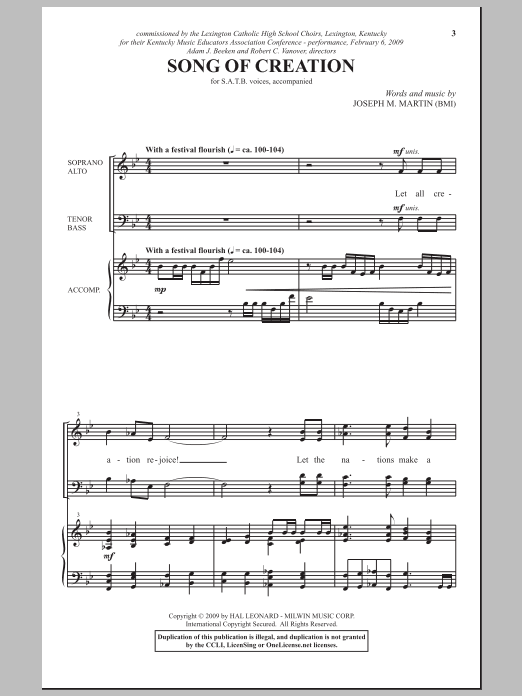 Joseph M. Martin Song Of Creation sheet music notes and chords arranged for SATB Choir