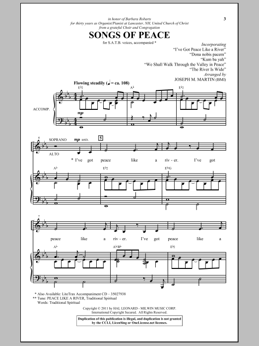 Joseph M. Martin Songs Of Peace sheet music notes and chords arranged for SATB Choir