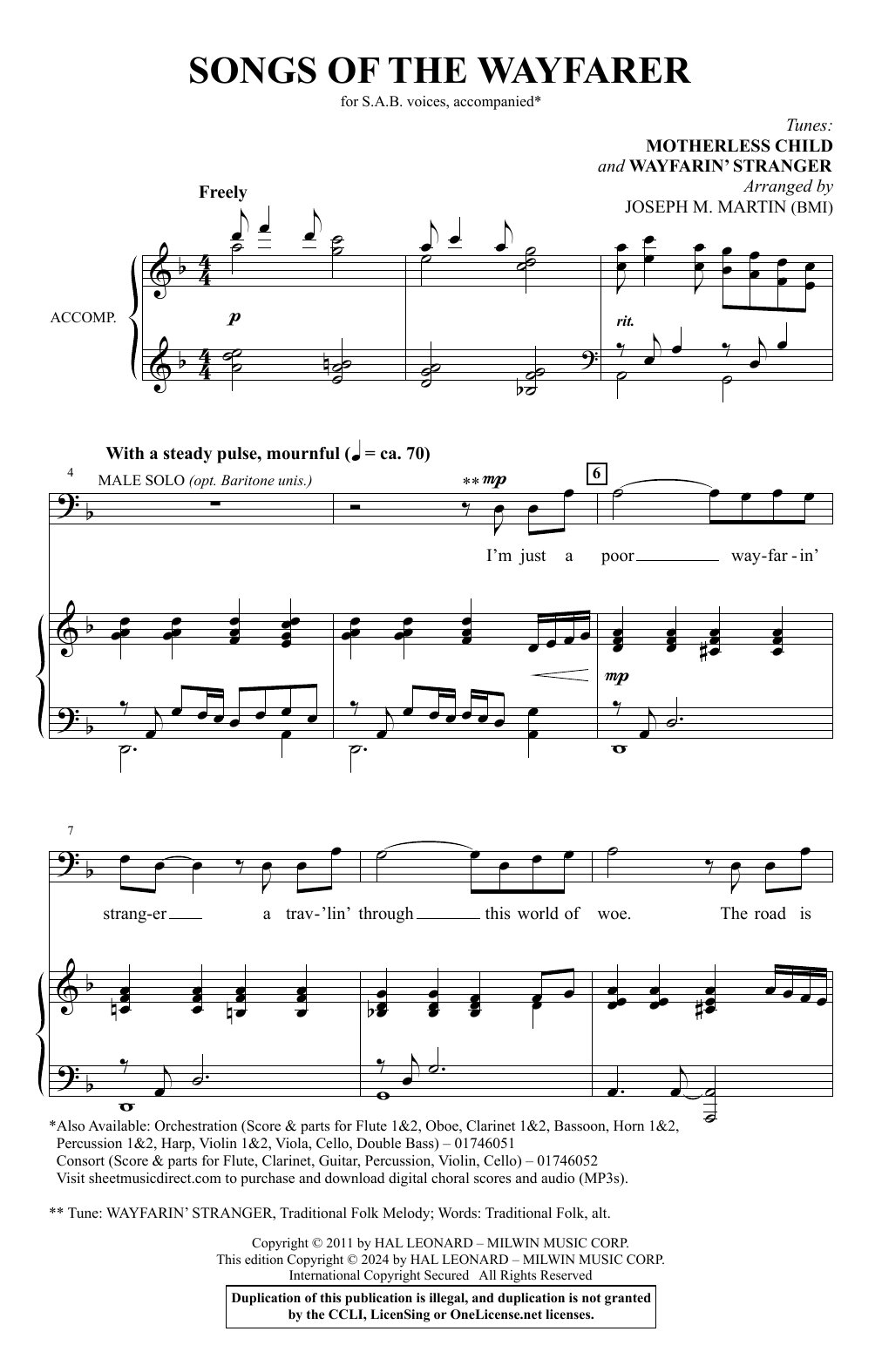 Joseph M. Martin Songs Of The Wayfarer sheet music notes and chords arranged for SAB Choir