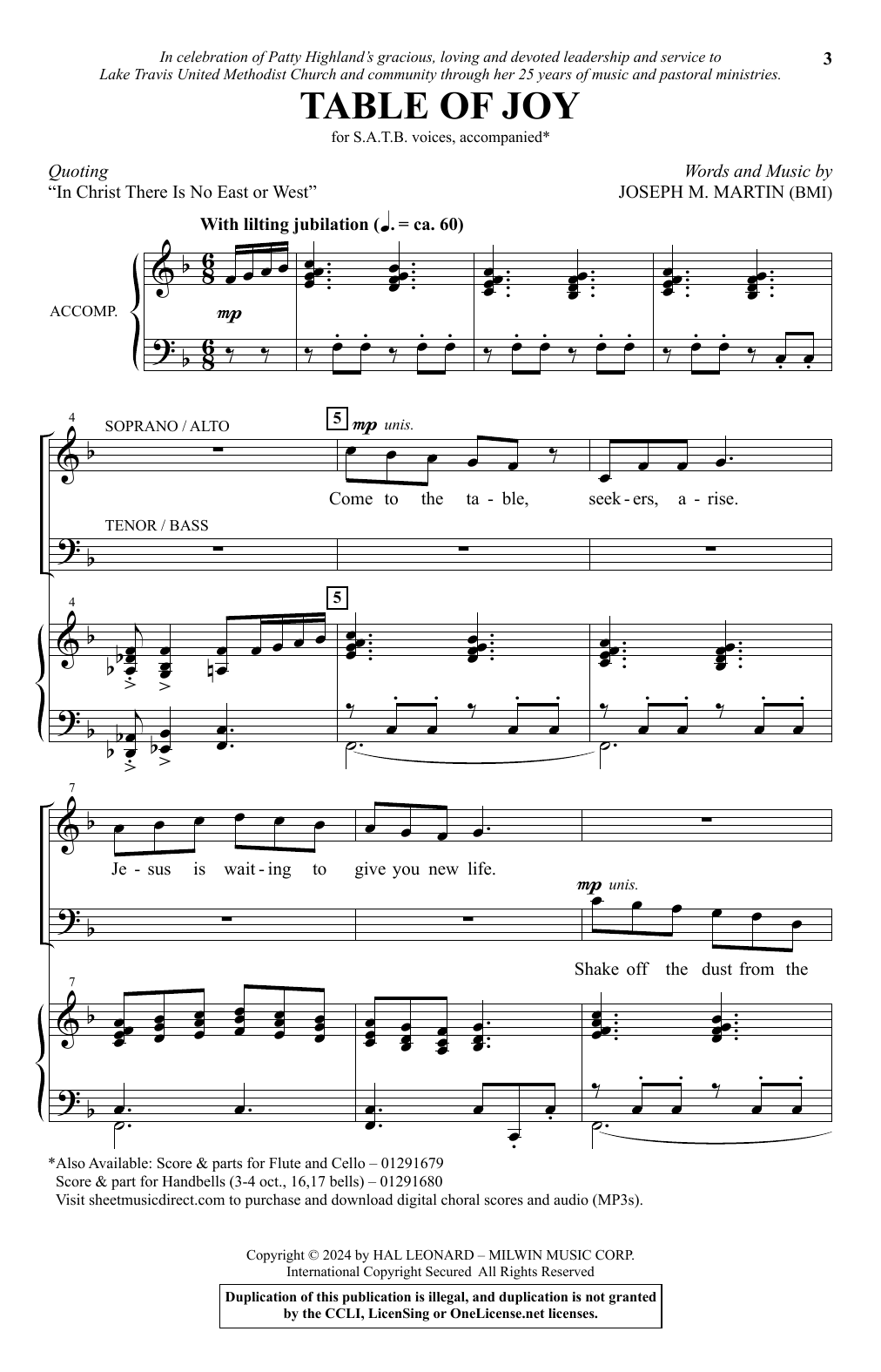 Joseph M. Martin Table Of Joy sheet music notes and chords arranged for SATB Choir