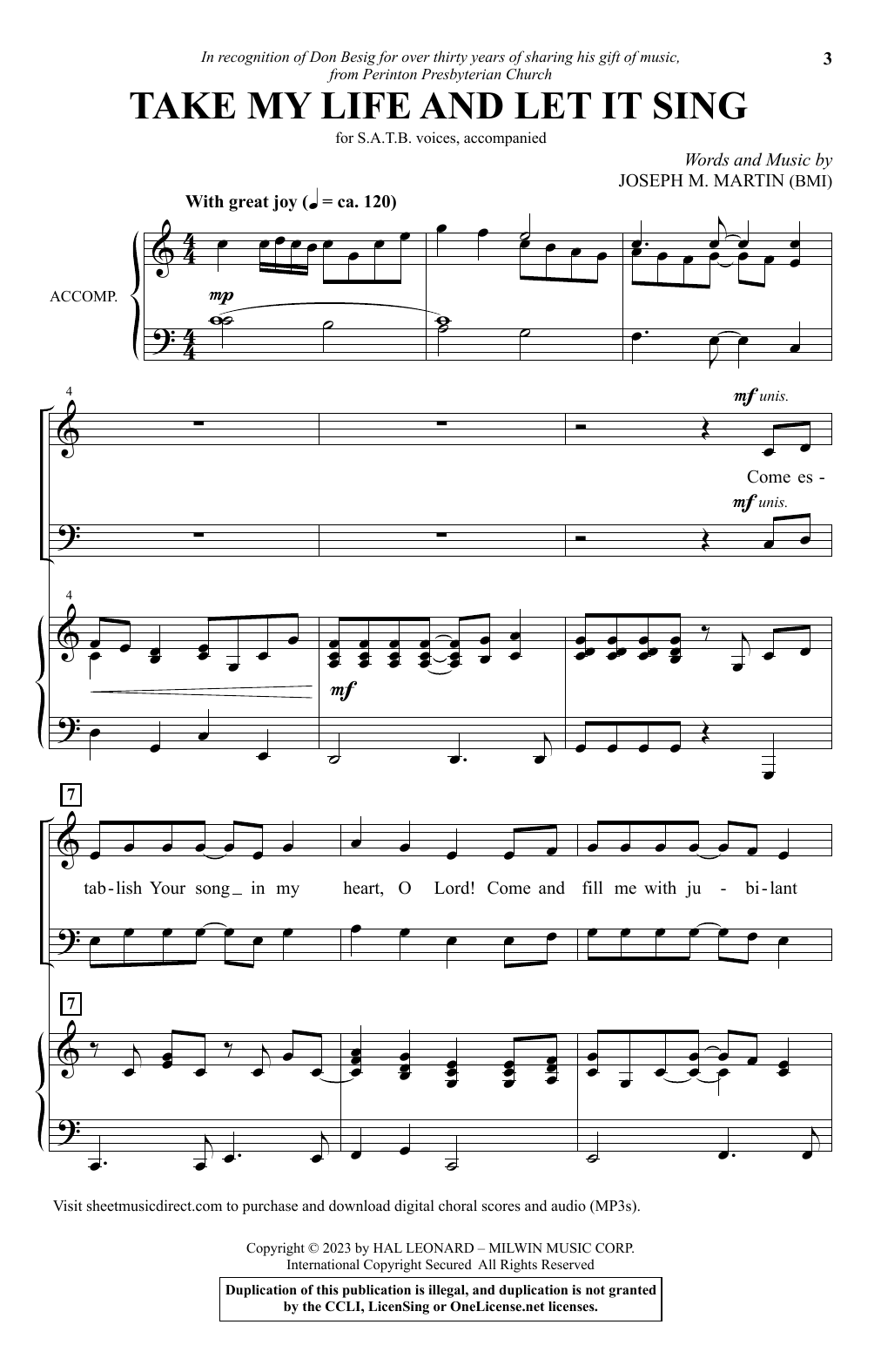 Joseph M. Martin Take My Life And Let It Sing sheet music notes and chords arranged for SATB Choir
