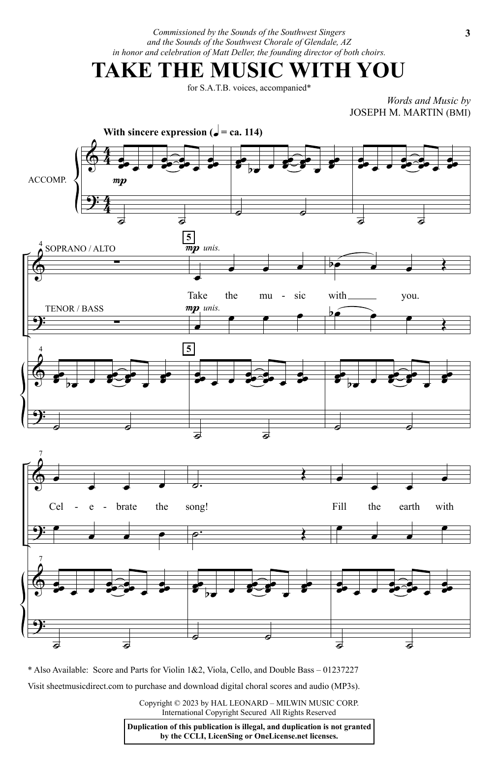 Joseph M. Martin Take The Music With You sheet music notes and chords arranged for SATB Choir