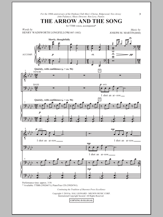 Joseph M. Martin The Arrow And The Song sheet music notes and chords arranged for TTBB Choir