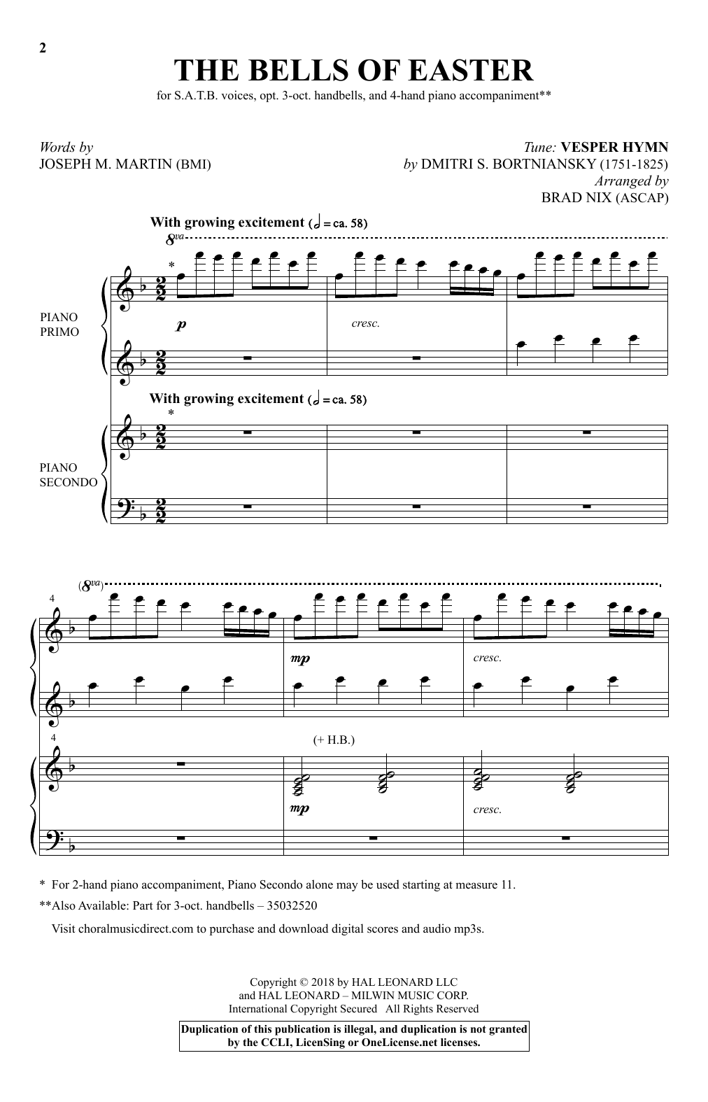 Joseph M. Martin The Bells Of Easter (arr. Brad Nix) sheet music notes and chords arranged for SATB Choir
