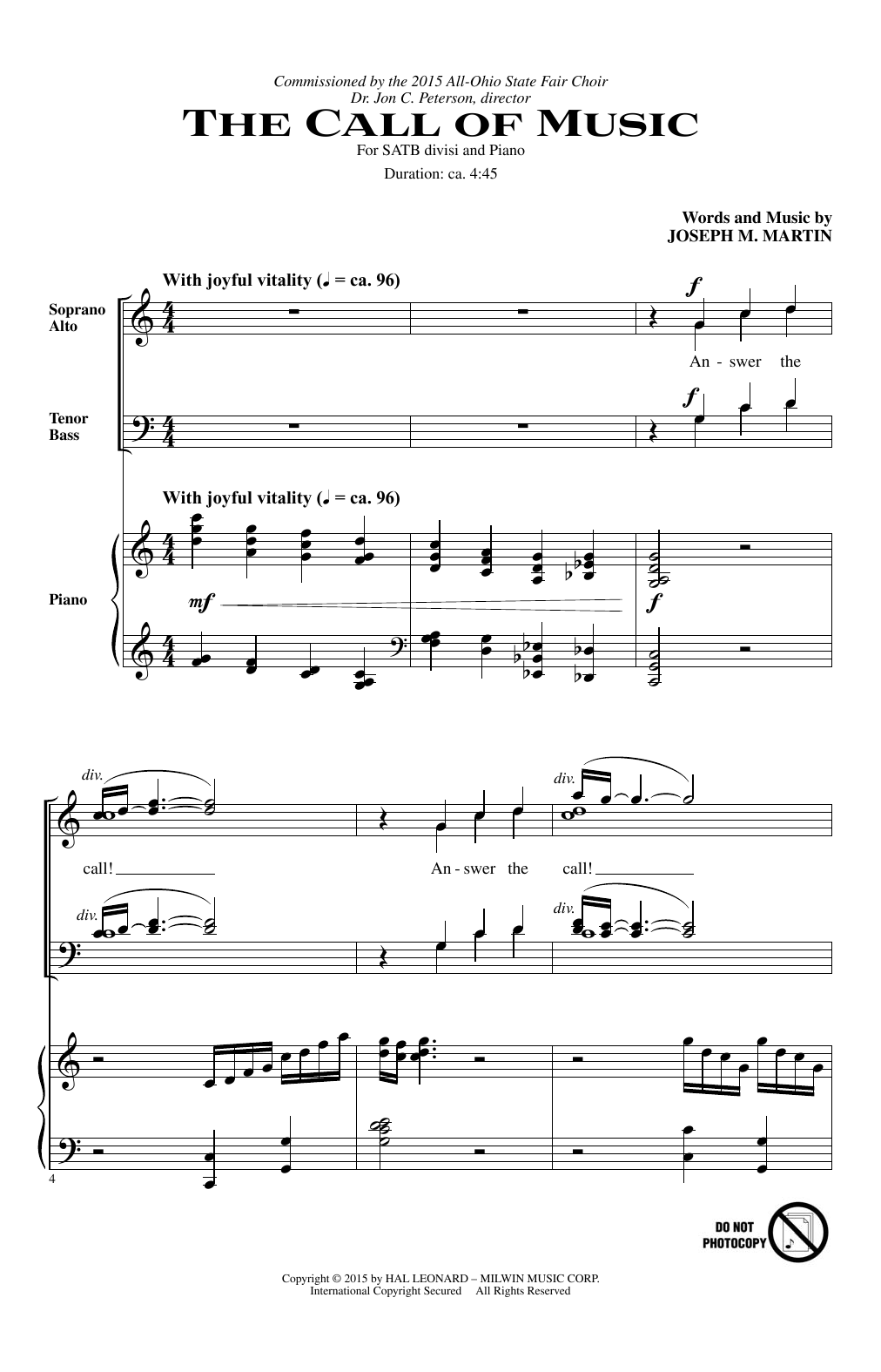 Joseph M. Martin The Call Of Music sheet music notes and chords arranged for SATB Choir