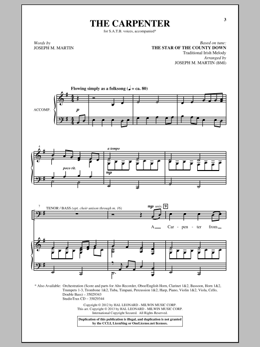 Joseph M. Martin The Carpenter sheet music notes and chords arranged for SATB Choir
