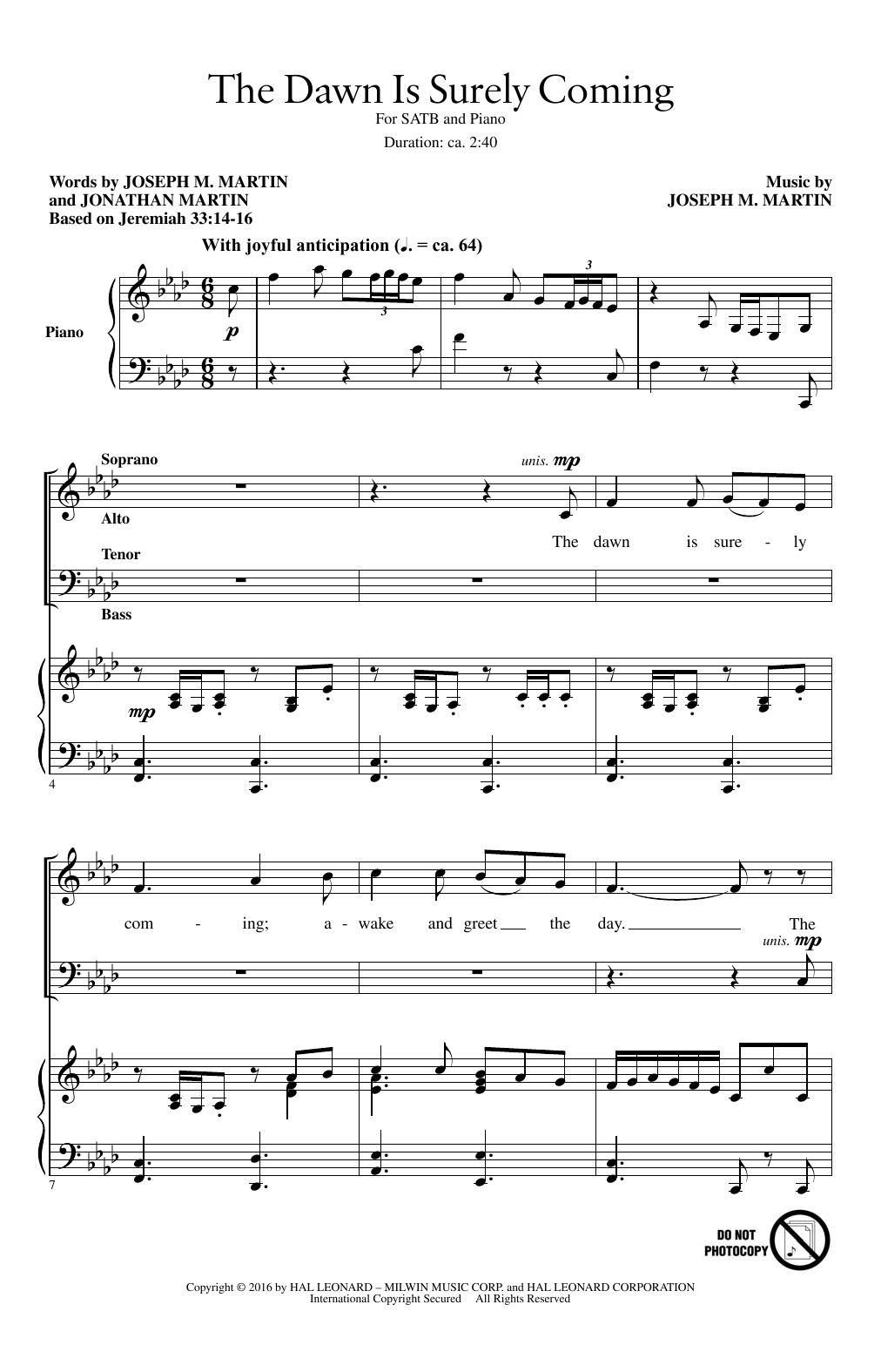 Joseph M. Martin The Dawn Is Surely Coming sheet music notes and chords arranged for SATB Choir
