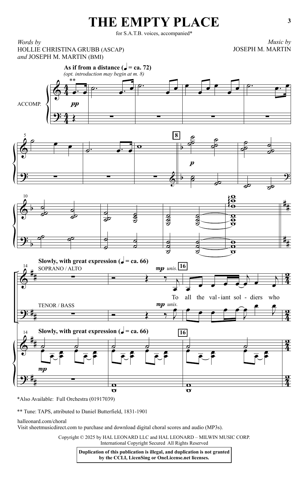 Joseph M. Martin The Empty Place sheet music notes and chords arranged for SATB Choir
