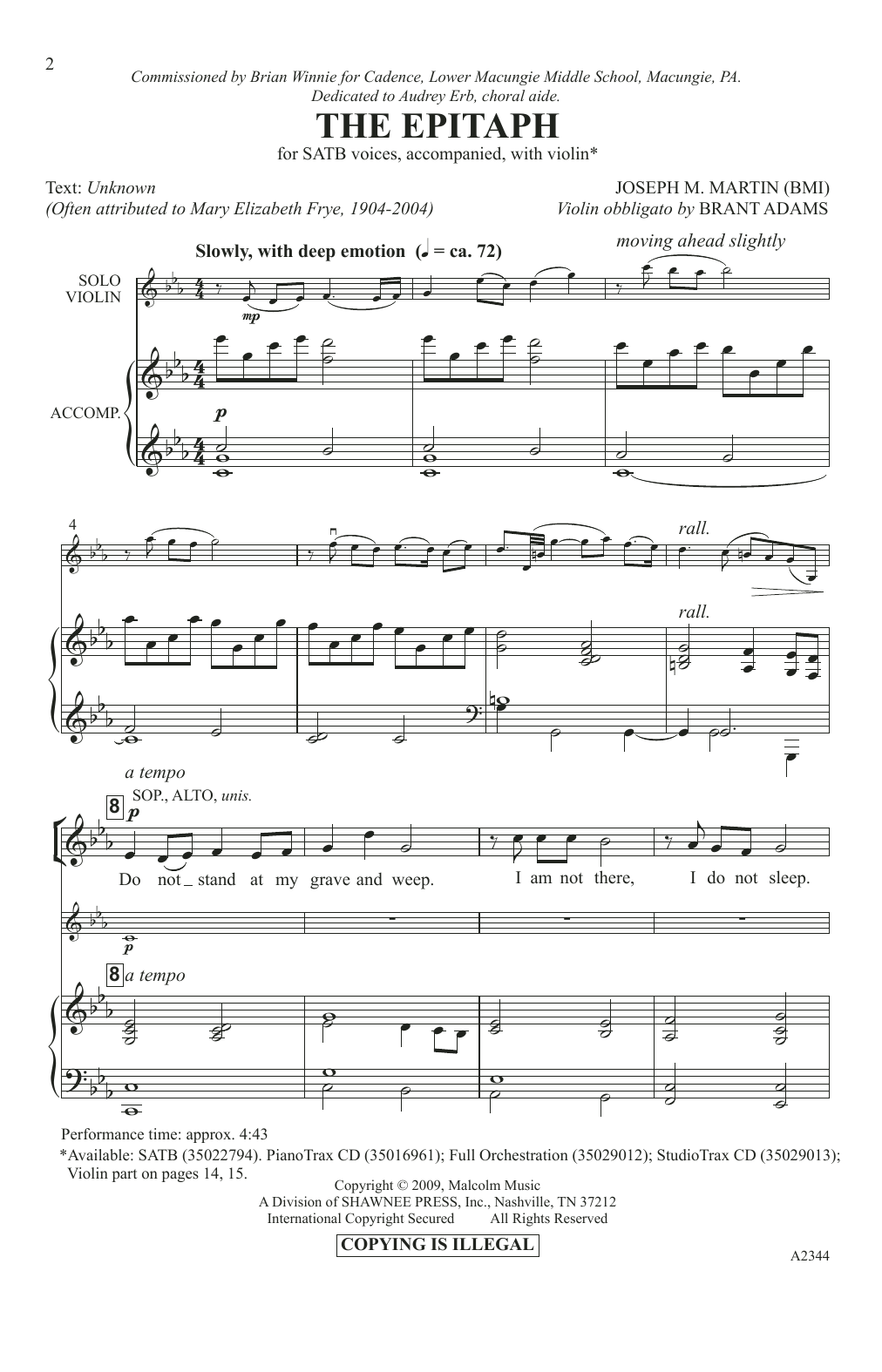 Joseph M. Martin The Epitaph sheet music notes and chords arranged for SATB Choir