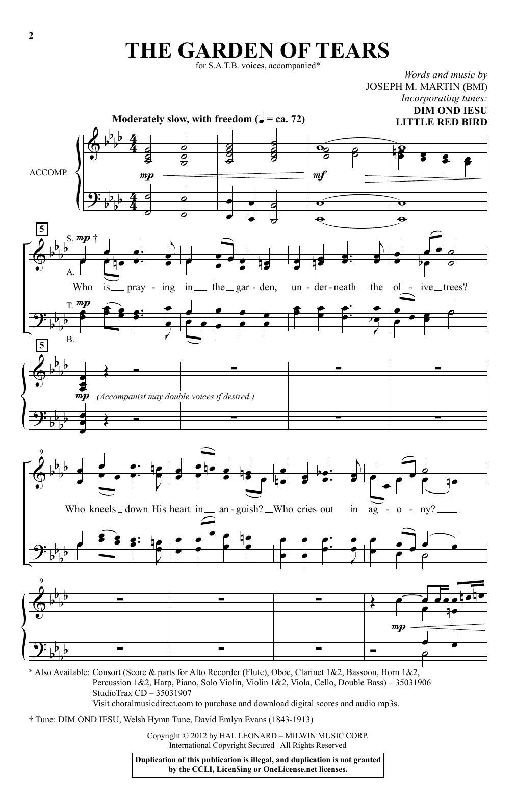Joseph M. Martin The Garden Of Tears sheet music notes and chords arranged for SATB Choir