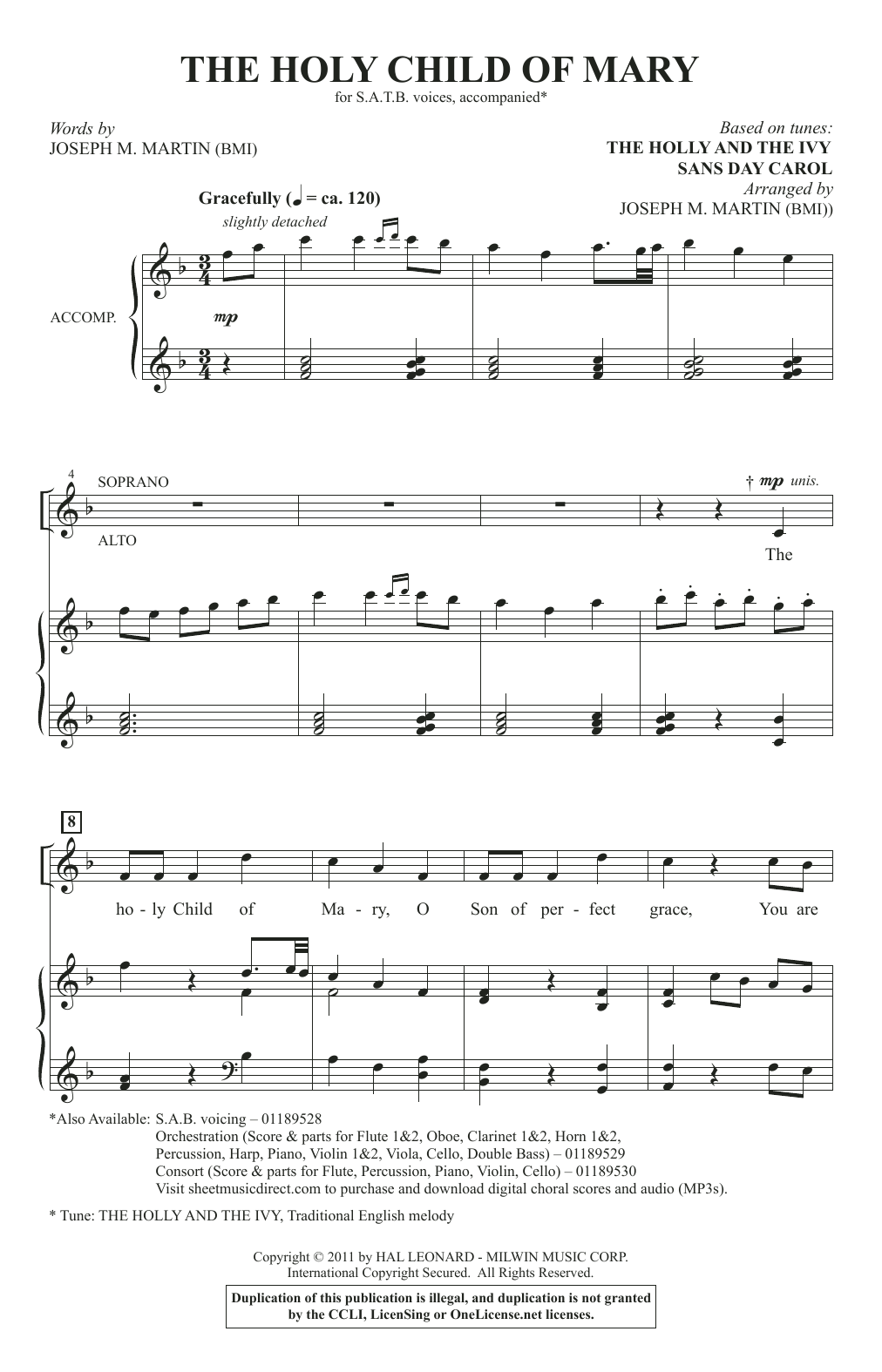 Joseph M. Martin The Holy Child Of Mary sheet music notes and chords arranged for SAB Choir