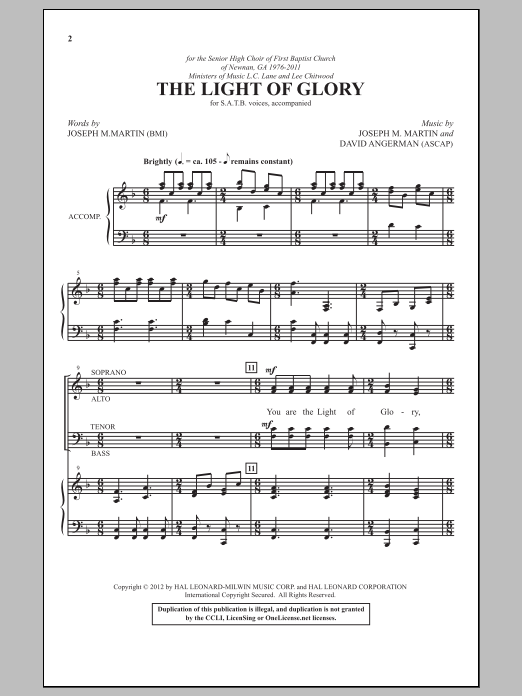 Joseph M. Martin The Light Of Glory sheet music notes and chords arranged for SAB Choir