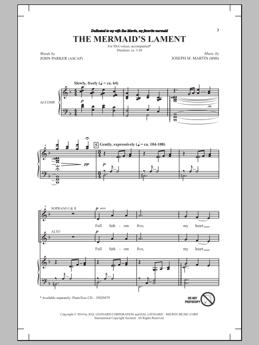 Joseph M. Martin The Mermaid's Lament sheet music notes and chords arranged for SSA Choir