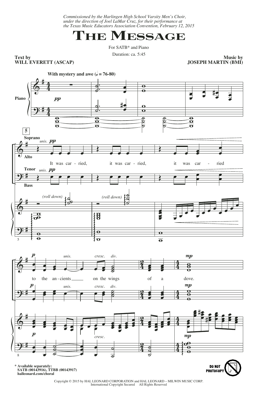 Joseph M. Martin The Message sheet music notes and chords arranged for TTBB Choir