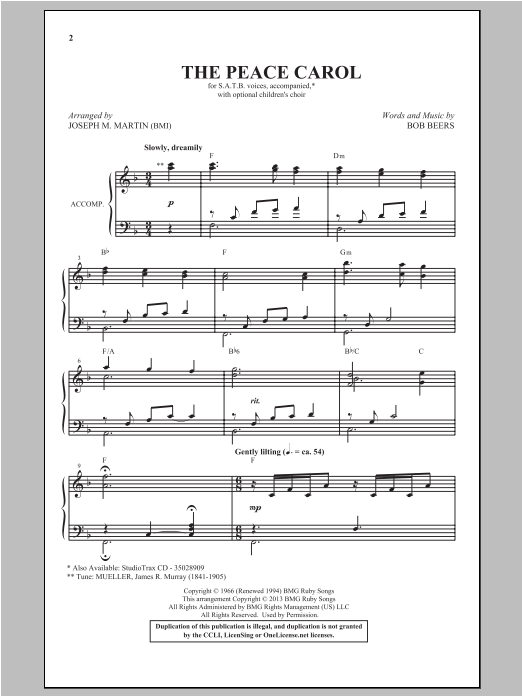 Joseph M. Martin The Peace Carol sheet music notes and chords arranged for SATB Choir