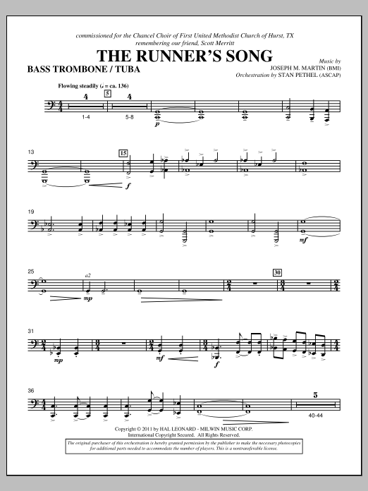 Joseph M. Martin The Runner's Song - Bass Trombone/Tuba sheet music notes and chords arranged for Choir Instrumental Pak