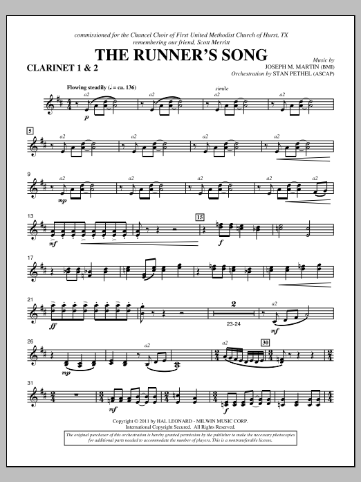 Joseph M. Martin The Runner's Song - Bb Clarinet 1,2 sheet music notes and chords arranged for Choir Instrumental Pak