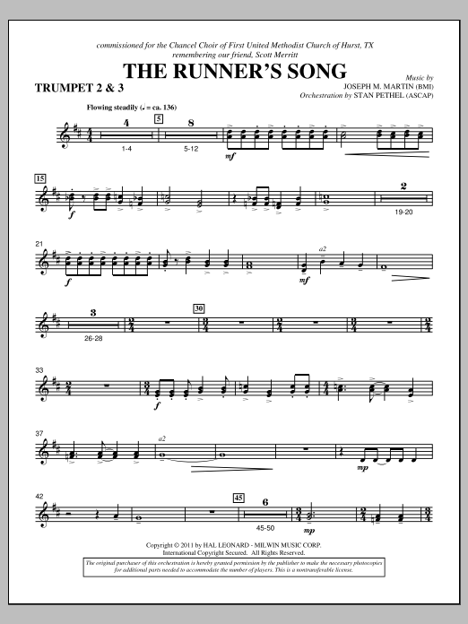 Joseph M. Martin The Runner's Song - Bb Trumpet 2,3 sheet music notes and chords arranged for Choir Instrumental Pak