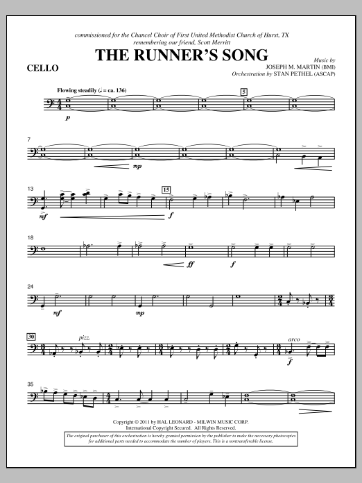 Joseph M. Martin The Runner's Song - Cello sheet music notes and chords arranged for Choir Instrumental Pak