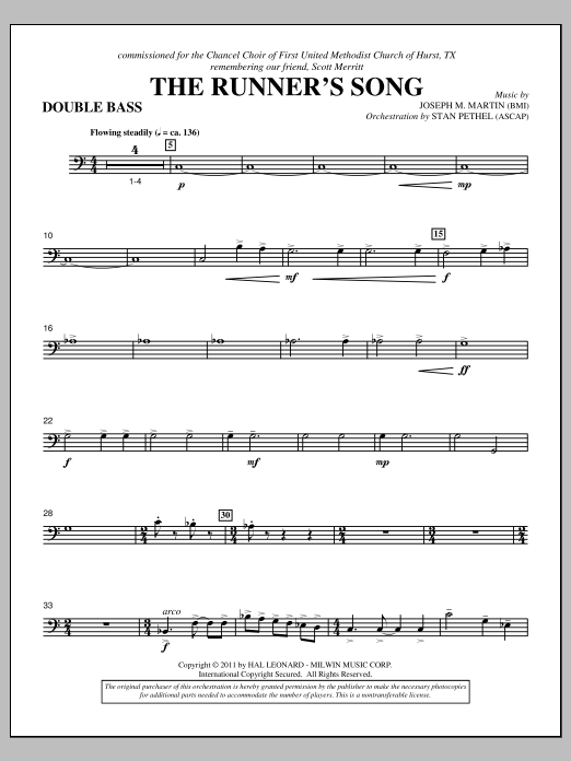 Joseph M. Martin The Runner's Song - Double Bass sheet music notes and chords arranged for Choir Instrumental Pak