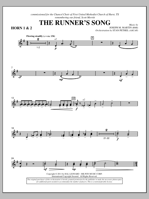 Joseph M. Martin The Runner's Song - F Horn 1,2 sheet music notes and chords arranged for Choir Instrumental Pak