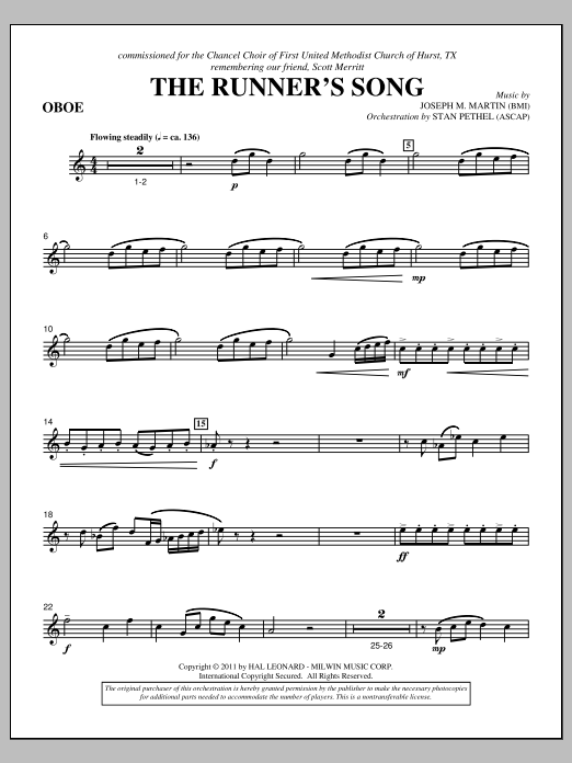 Joseph M. Martin The Runner's Song - Oboe sheet music notes and chords arranged for Choir Instrumental Pak