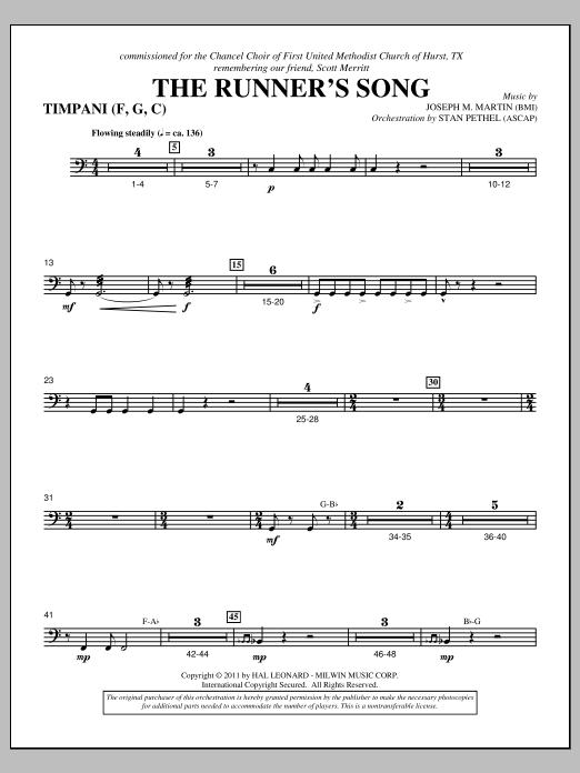 Joseph M. Martin The Runner's Song - Timpani sheet music notes and chords arranged for Choir Instrumental Pak