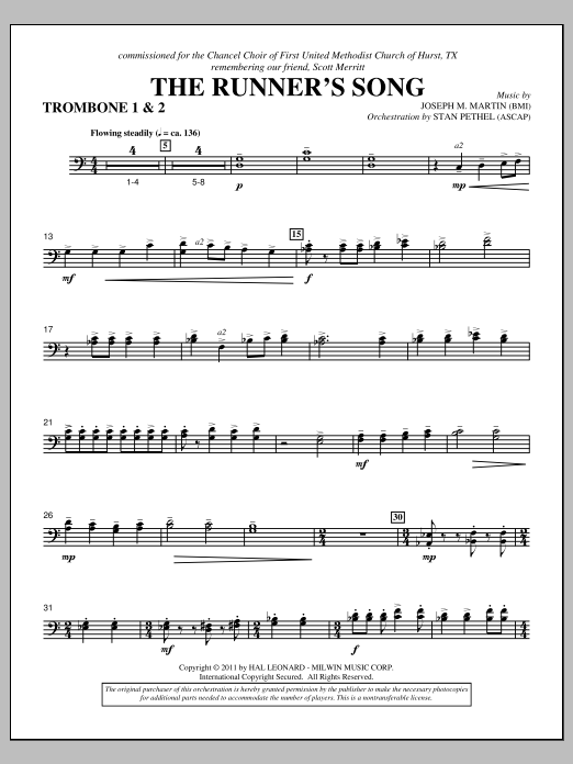 Joseph M. Martin The Runner's Song - Trombone 1 & 2 sheet music notes and chords arranged for Choir Instrumental Pak