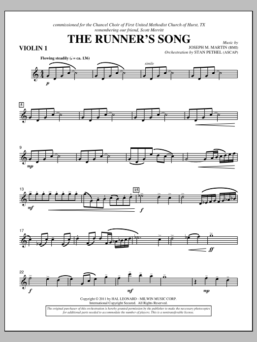 Joseph M. Martin The Runner's Song - Violin 1 sheet music notes and chords arranged for Choir Instrumental Pak