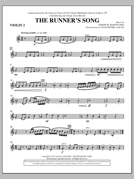 Joseph M. Martin The Runner's Song - Violin 2 sheet music notes and chords arranged for Choir Instrumental Pak