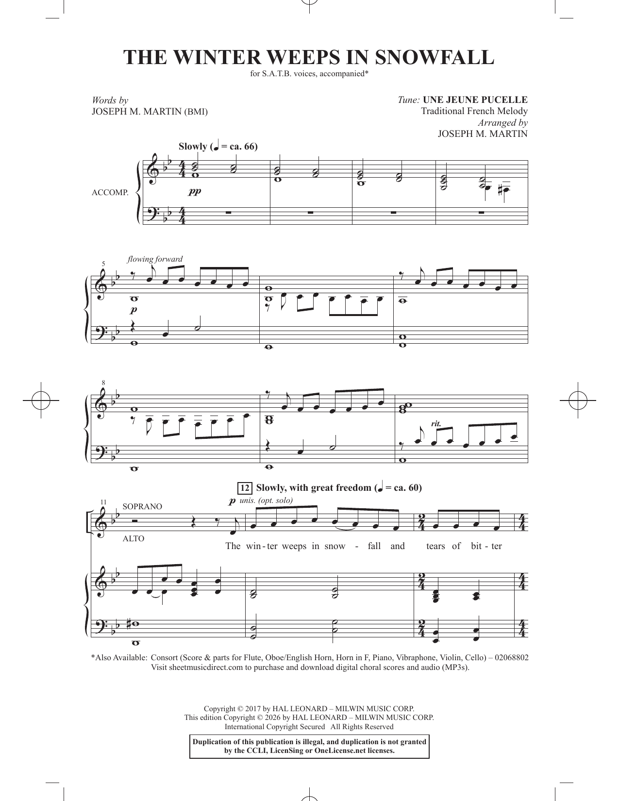 Traditional French Folk Song The Winter Weeps In Snowfall (arr. Joseph M. Martin) sheet music notes and chords arranged for SATB Choir