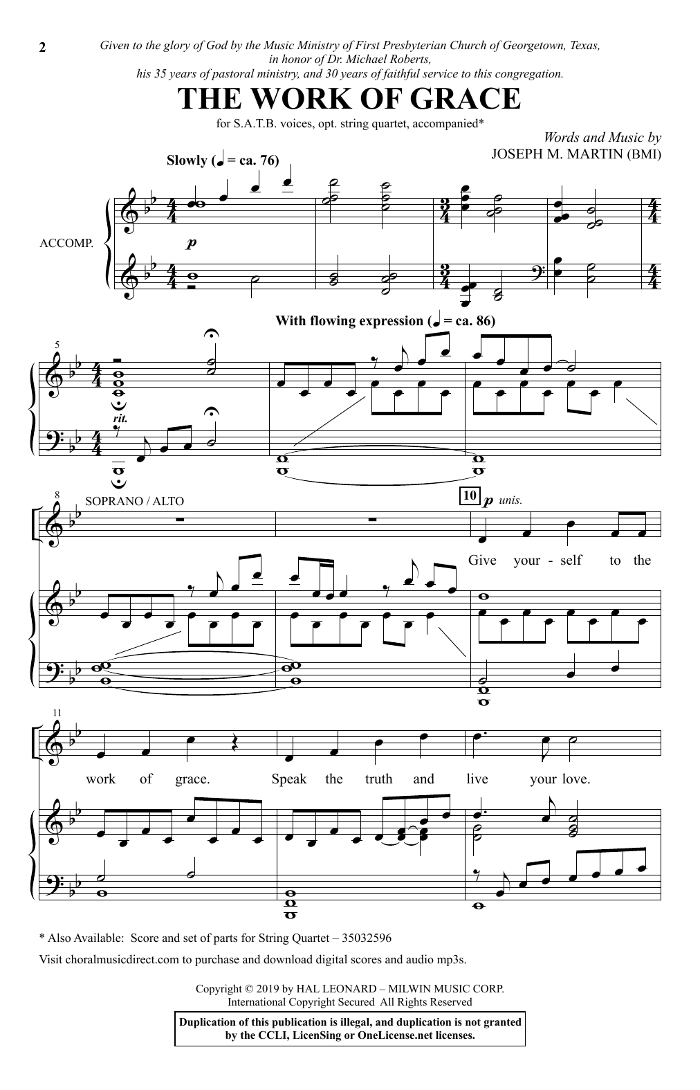 Joseph M. Martin The Work Of Grace sheet music notes and chords arranged for SATB Choir