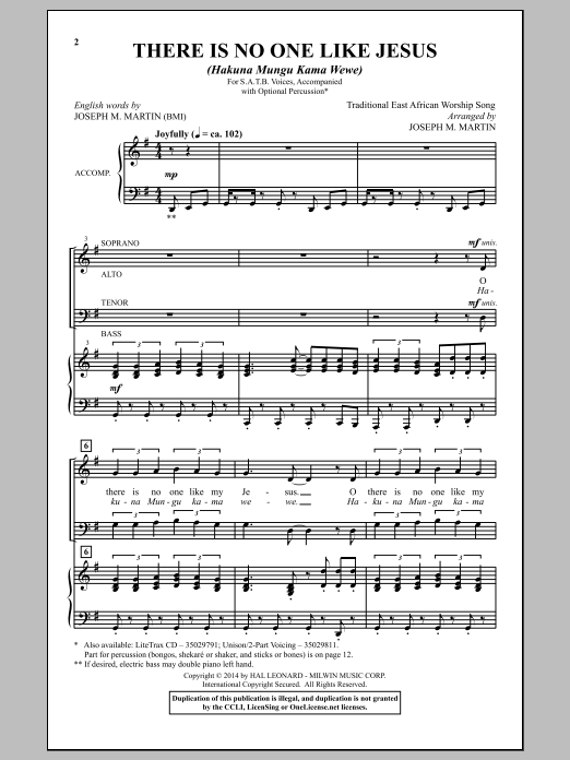 Joseph M. Martin There's No One Like Jesus (Hakuna Mungu Kama Wewe) sheet music notes and chords arranged for SATB Choir