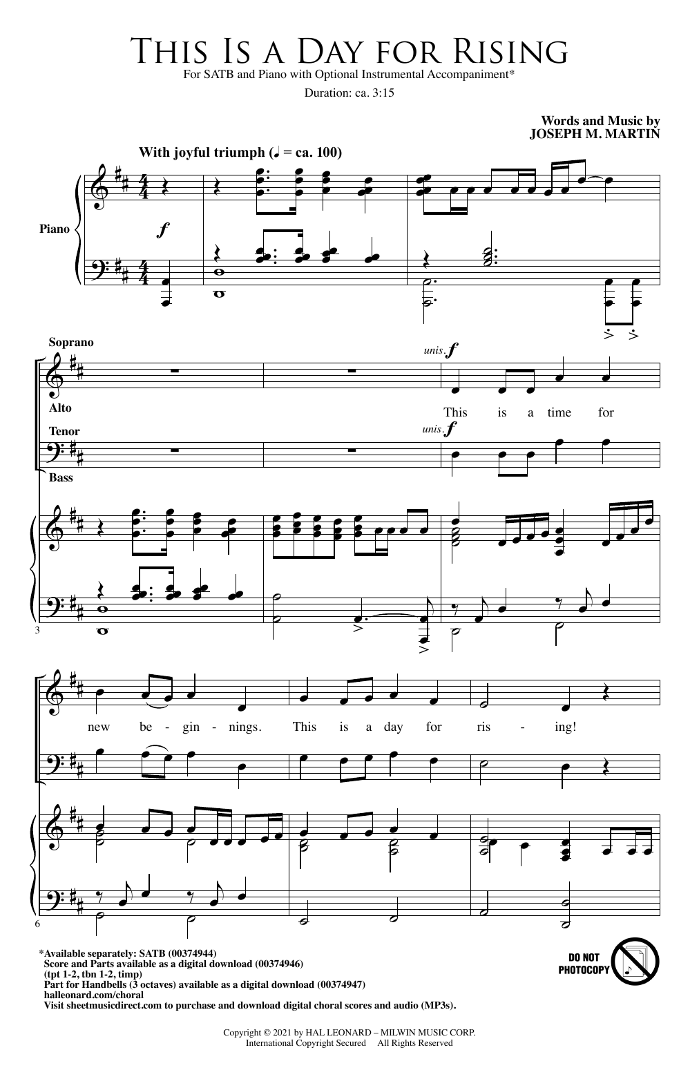 Joseph M. Martin This Is A Day For Rising sheet music notes and chords arranged for SATB Choir
