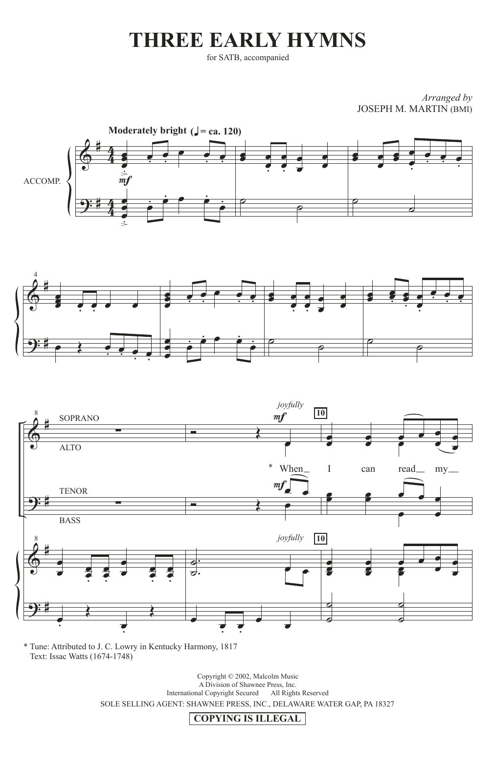 Joseph M. Martin Three Early Hymns sheet music notes and chords arranged for SATB Choir