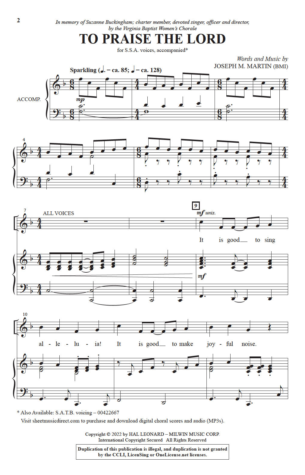 Joseph M. Martin To Praise The Lord sheet music notes and chords arranged for SATB Choir