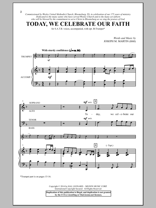 Joseph M. Martin Today, We Celebrate Our Faith sheet music notes and chords arranged for SATB Choir