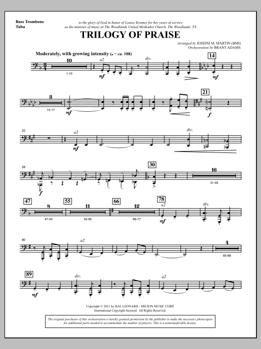 Joseph M. Martin Trilogy Of Praise - Bass Trombone/Tuba sheet music notes and chords arranged for Choir Instrumental Pak